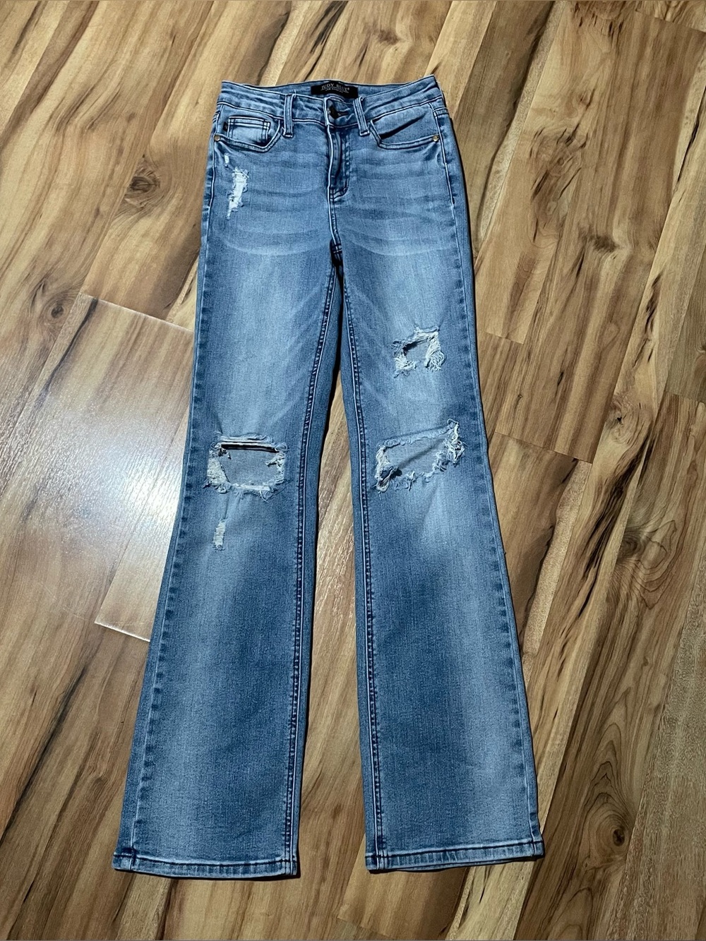 Judy Blue Distressed High Rise Flare Jeans Light Wash Denim Size 0 / 24 Retro